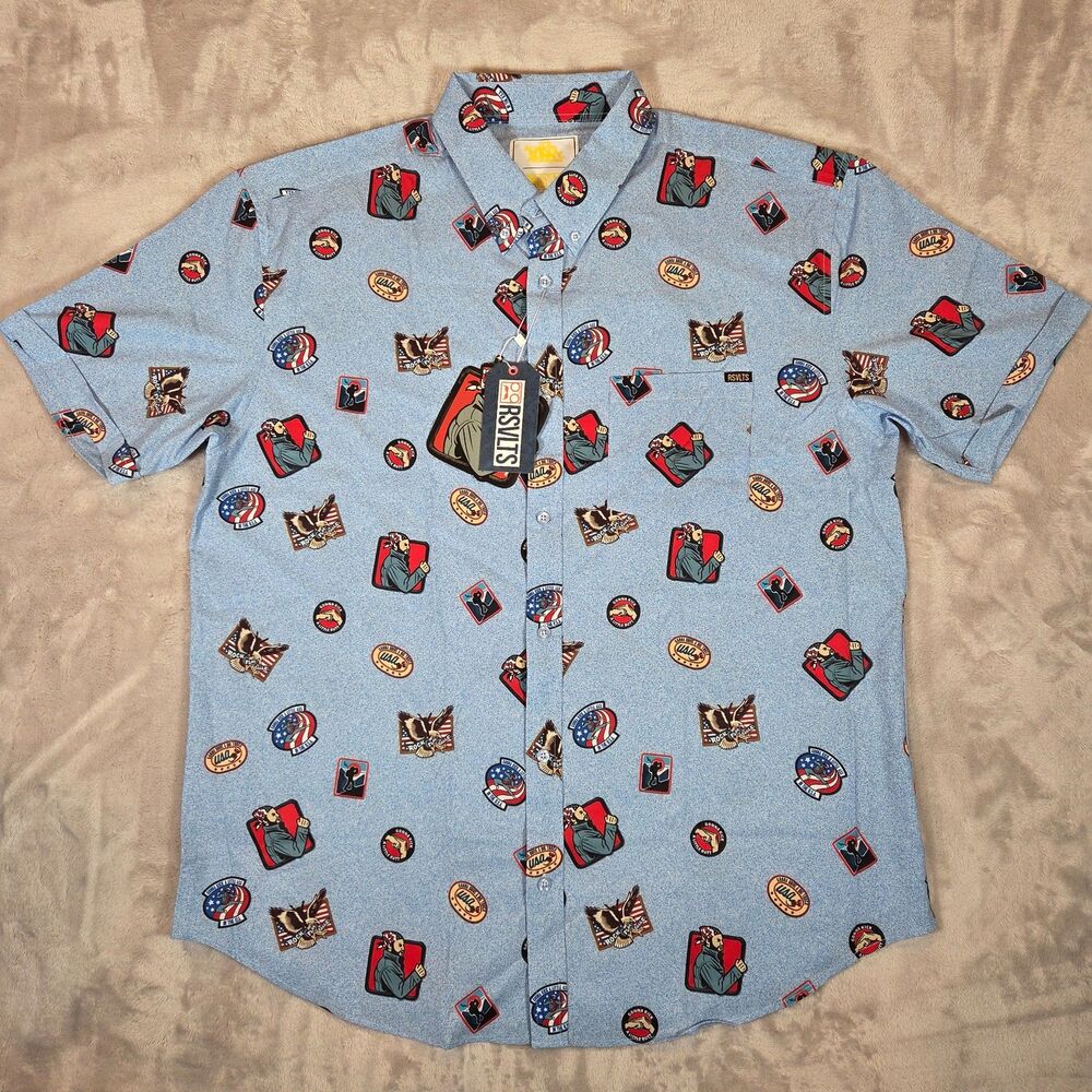 RSVLTS Always Sunny in Philadelphia Rock Flag and Eagle Button Up Shirt NWT XXL